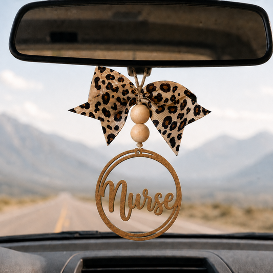 Nurse Rear View Mirror Charm – Wooden Nurse Car Charm, Nurse Gift, RN Gift, Healthcare Worker Car Accessory, Rearview Mirror Decor