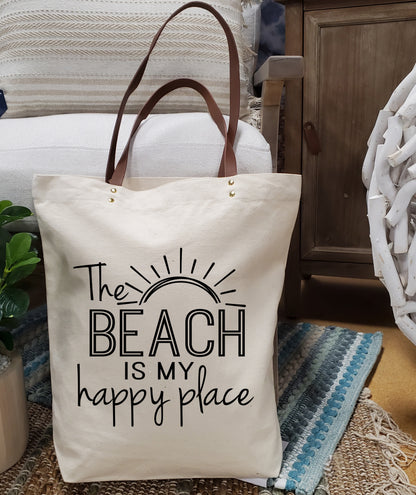 Canvas Tote Bag with Leather handles / Eco friendly Bag / Reusable