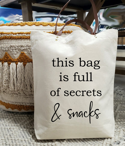 Durable Canvas Tote Bag – Eco-Friendly & Stylish / This bag is full of Secrets & Snacks