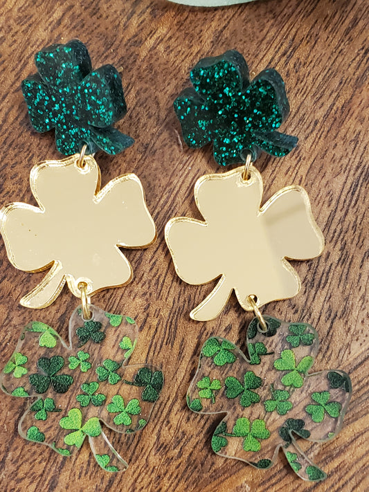 Clover, St. Patricks Day Acrylic Earring