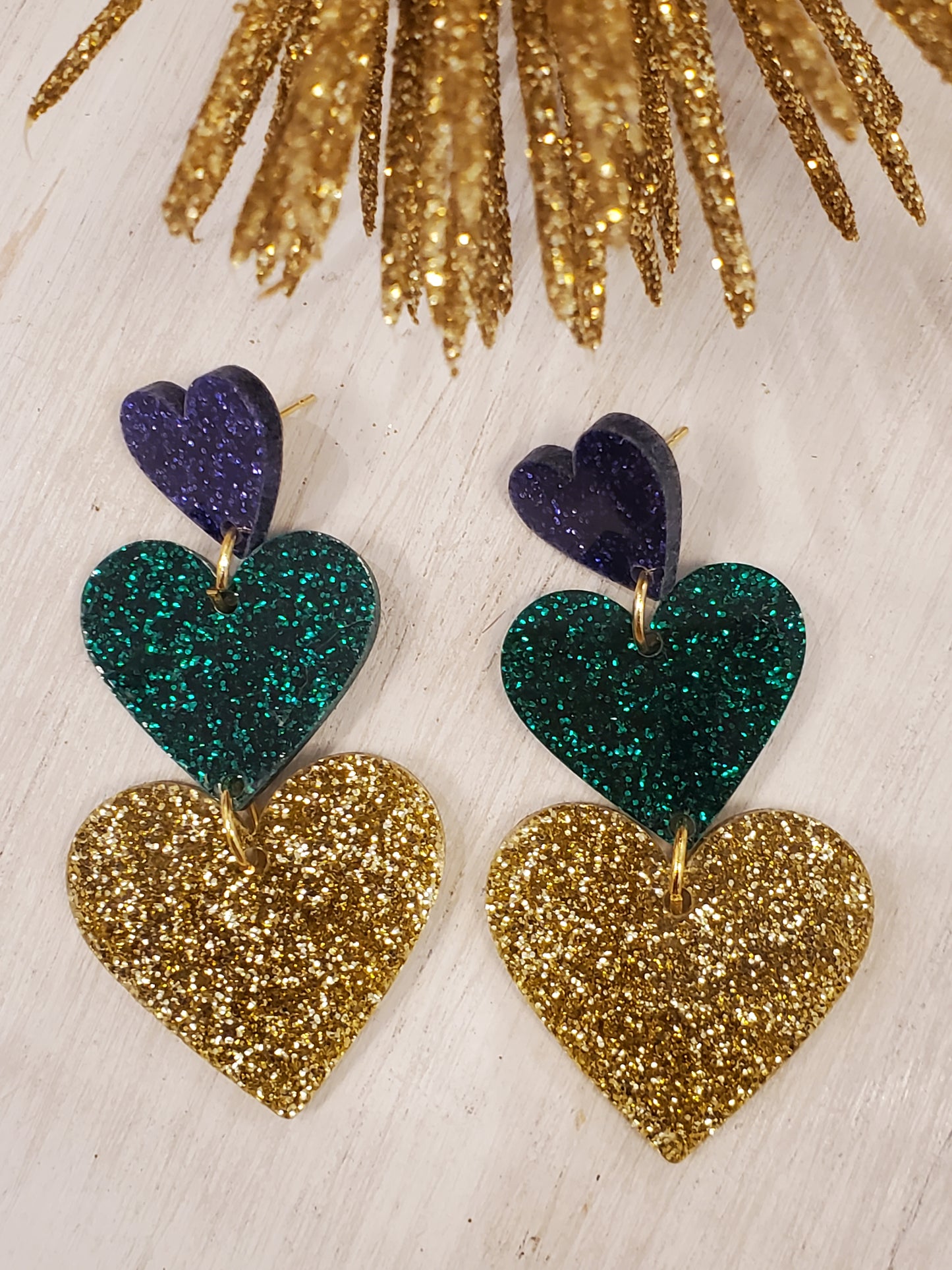 Mardi Gras Heart Earrings