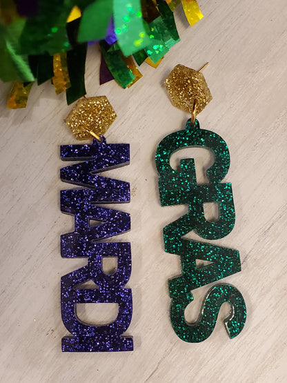 MARDI GRAS Glitter Acrylic Earrings