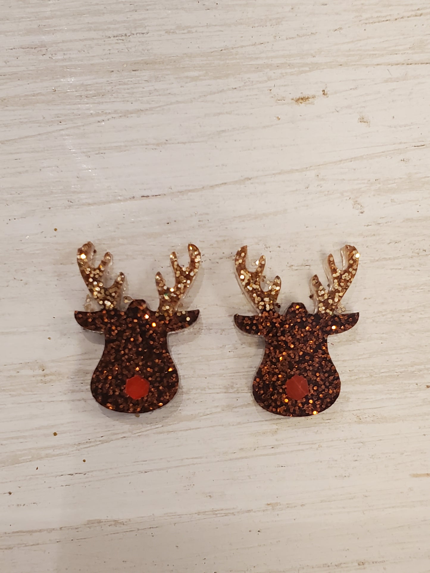 Handmade resin and glitter Reindeer earrings small studs.