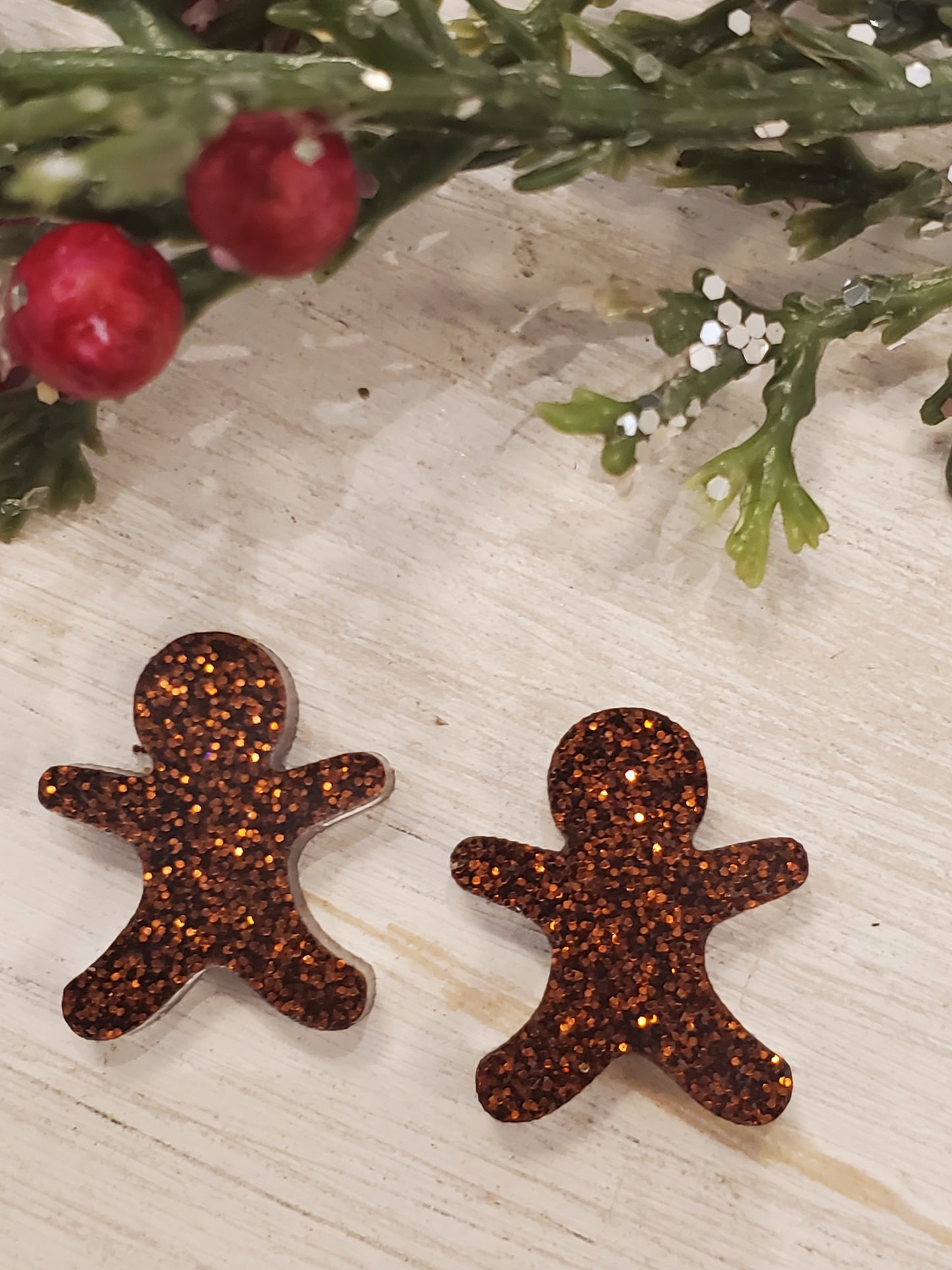 Handmade resin and glitter Ginger Bread Man earrings small studs Dark Brown