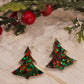 Handmade resin and glitter Christmas Tree Green/Red  earrings small studs