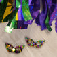 Handmade resin and glitter Mardi Gras mask earrings small studs