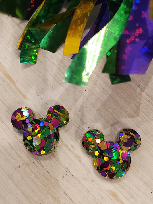 Handmade resin and glitter Mouse Head earrings small studs