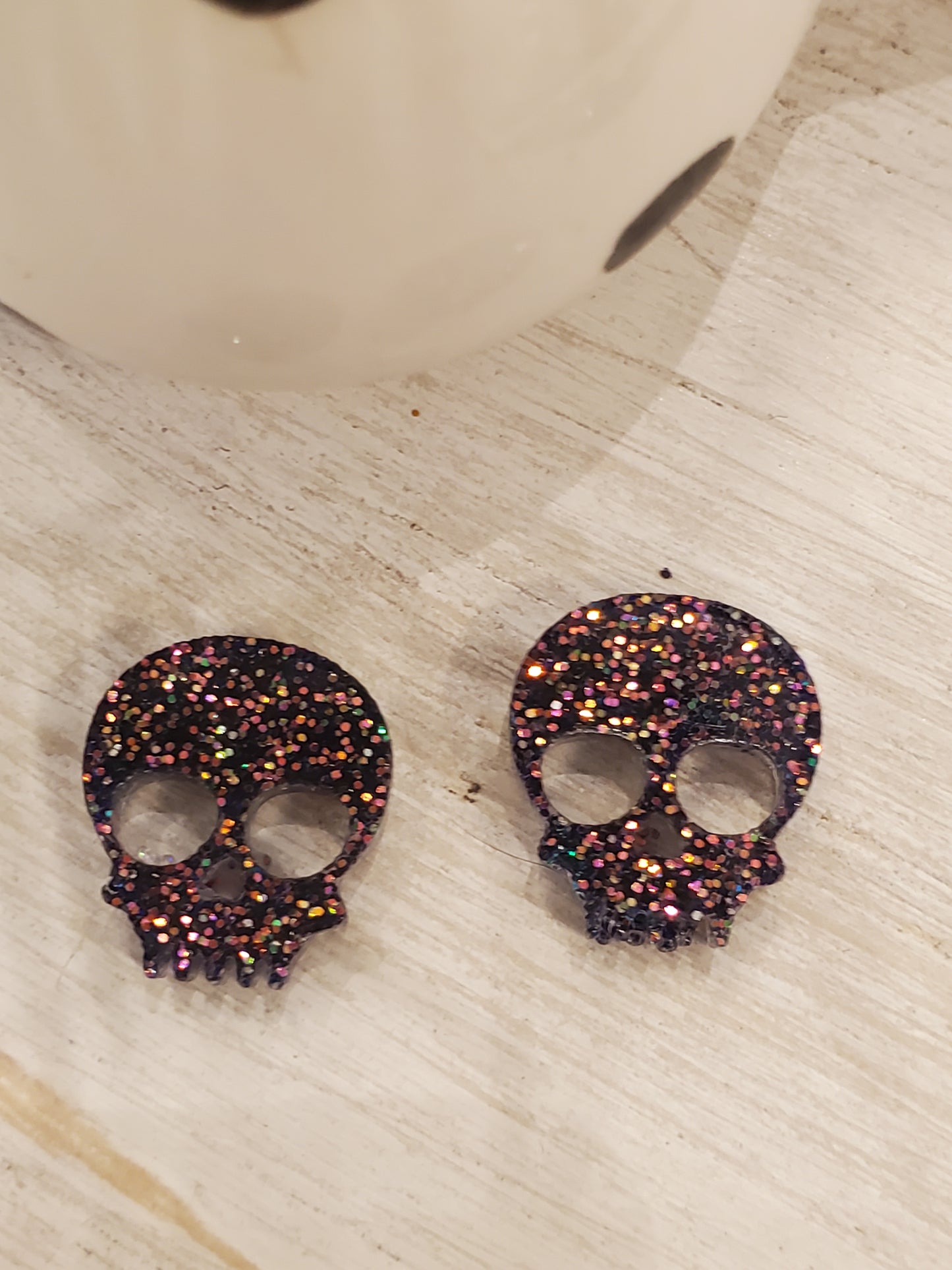 Handmade resin and glitter Skull Multi earrings small studs