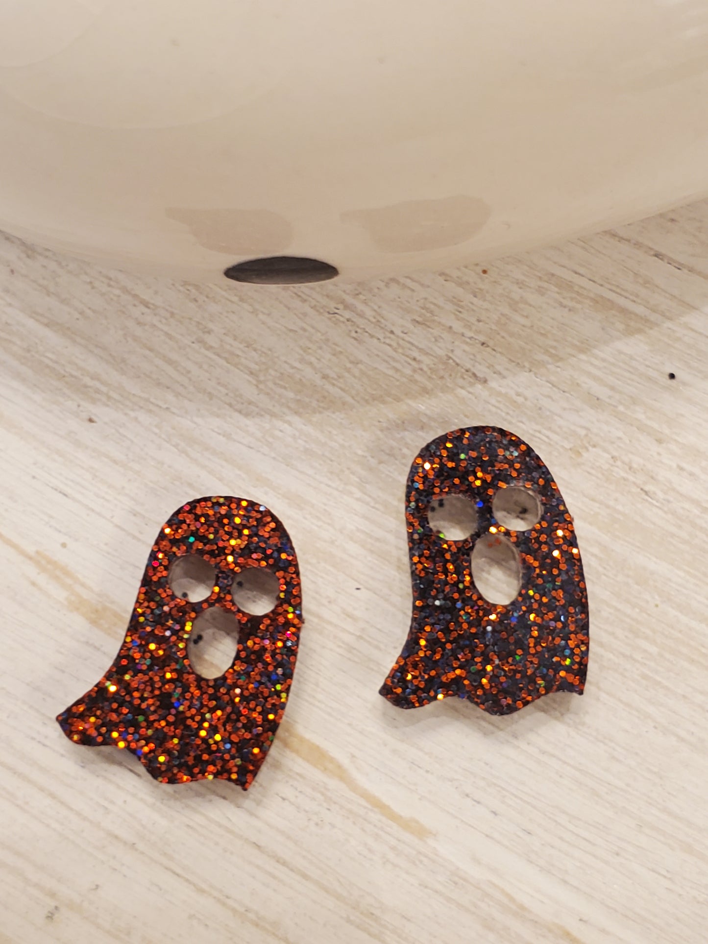 Handmade resin and glitter Ghost Orange earrings small studs