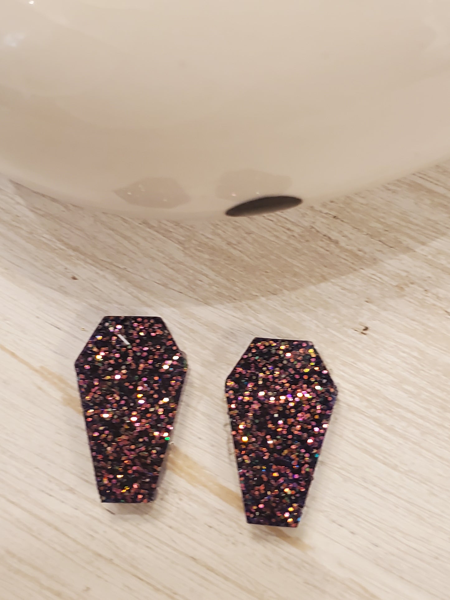 Handmade resin and glitter Coffin mixed earrings small studs
