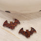 Handmade resin and glitter Bats Orange earrings small studs
