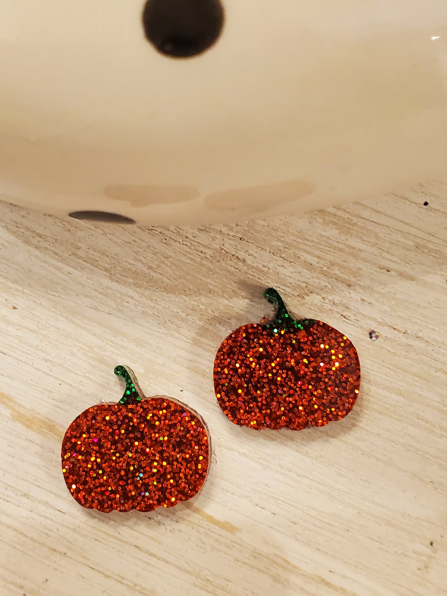 Handmade resin and glitter Pumpkin earrings small studs