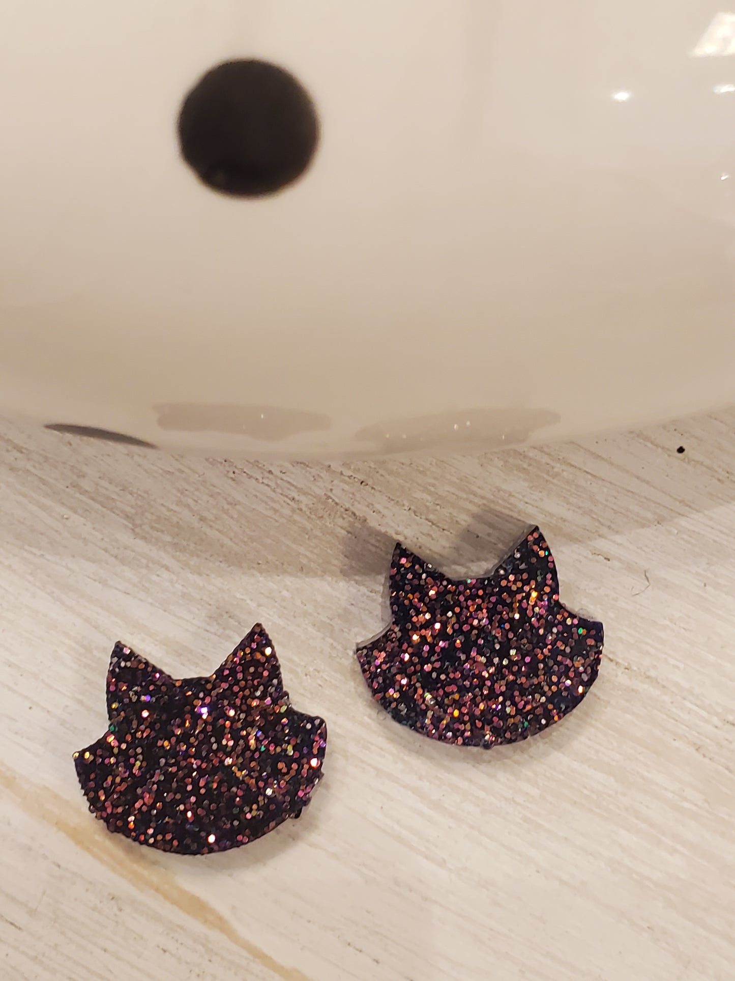 Handmade resin and glitter Cat Multi Earrings small studs