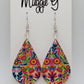 Mexican Floral Earrings/  Vibrant Floral Color Earrings/  Teardrop Floral Earrings