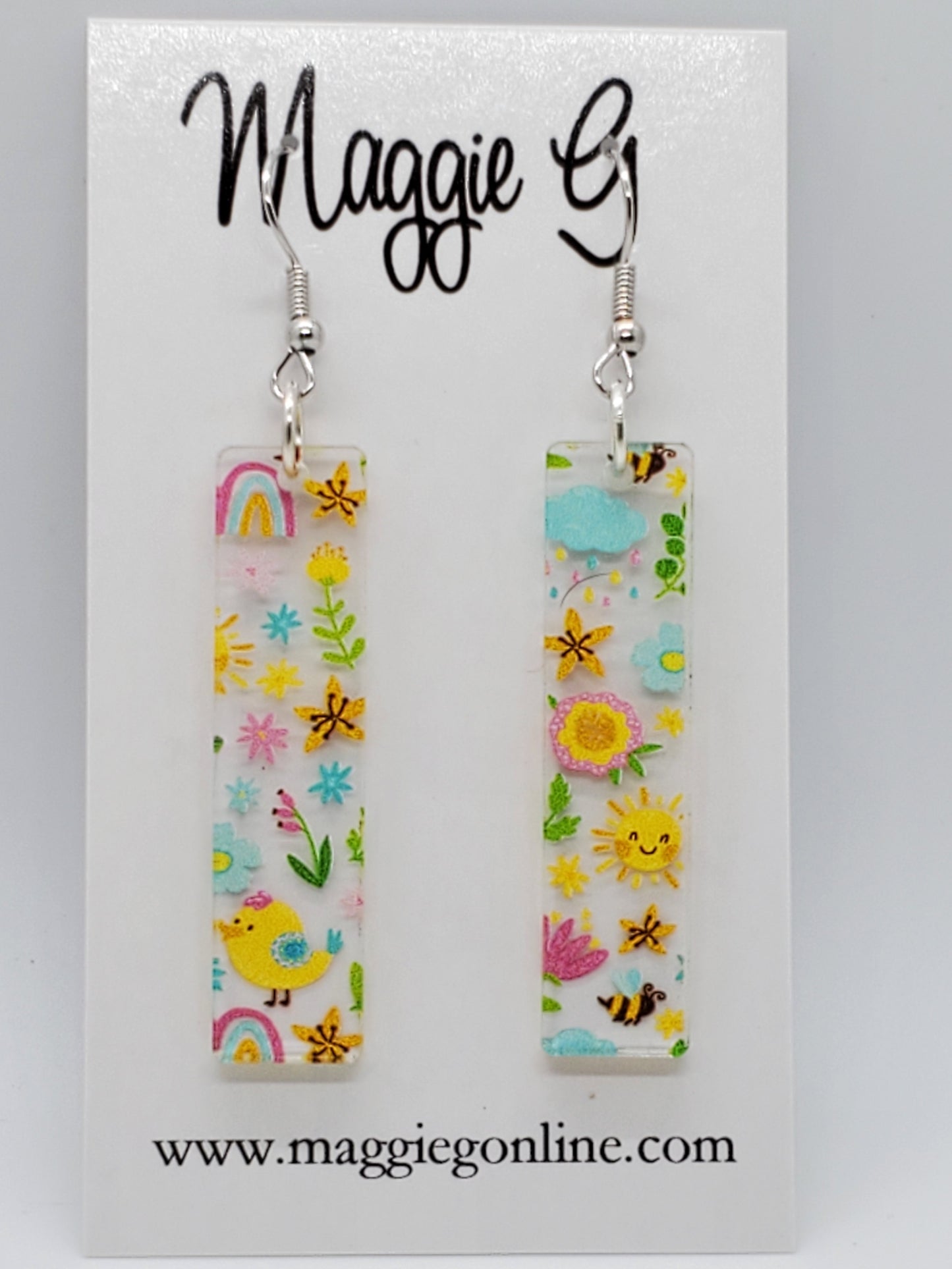 Spring Fling Earrings / Floral Earrings /  Handmade Acrylic Earrings /  Bar Stick Earrings