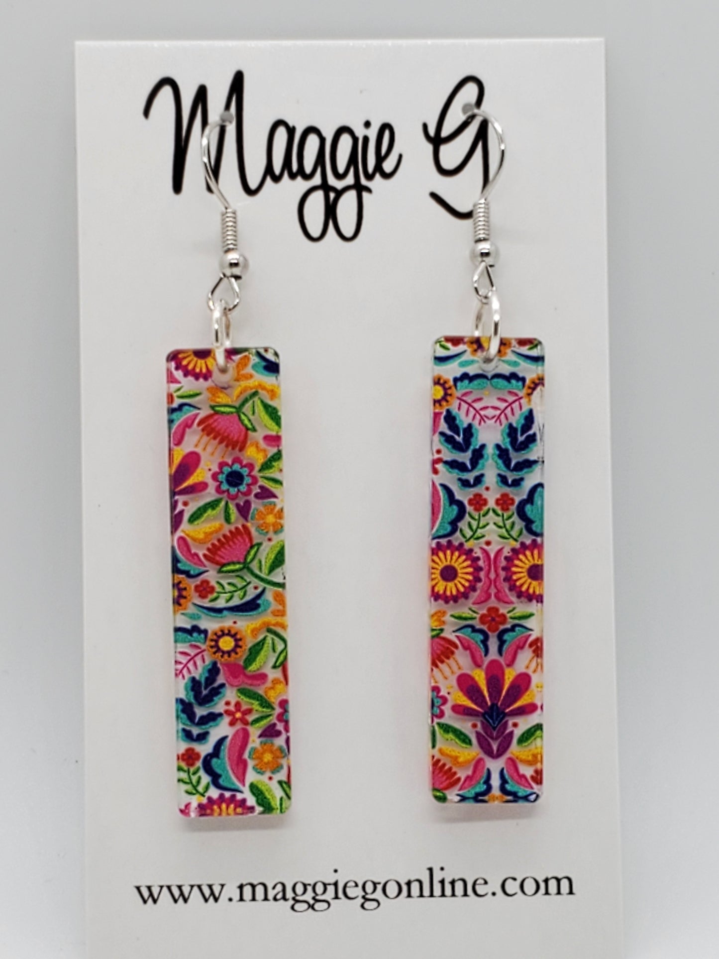 Mexican Floral Earrings / Handmade Vibrant Acrylic Earrings/  Floral Earrings / Bar Stick Earrings