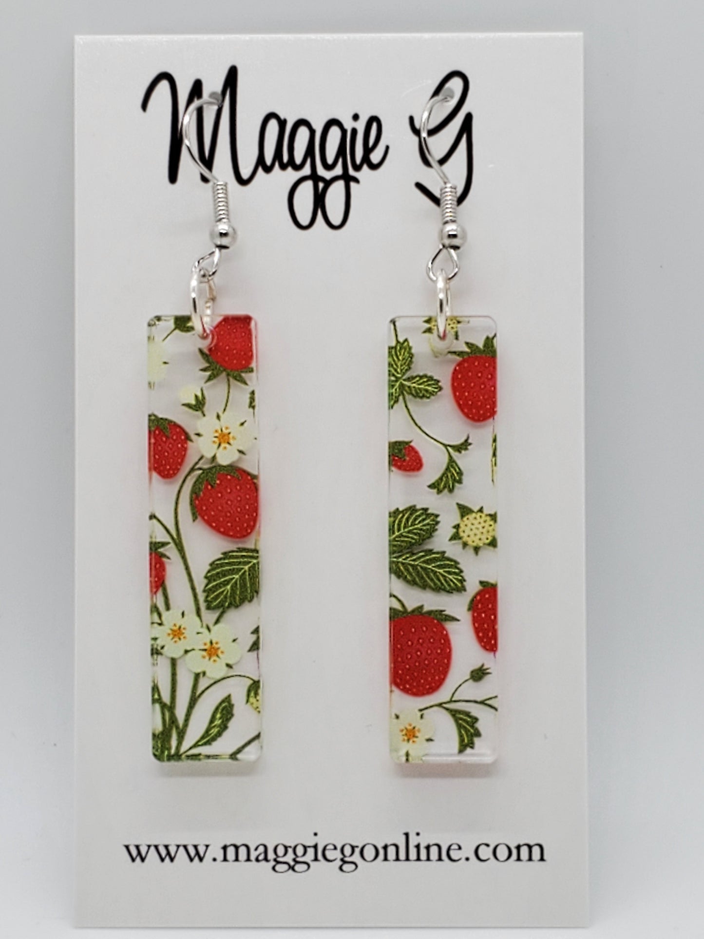 Summer Strawberry Earrings | Red Strawberry Flower Earrings | Strawberry Acrylic Earrings / Bar Stick Earrings