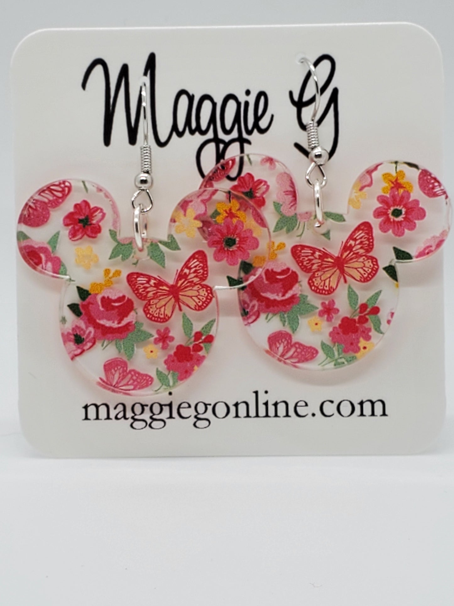 Mouse Head / Handmade Butterfly Floral Acrylic Earrings