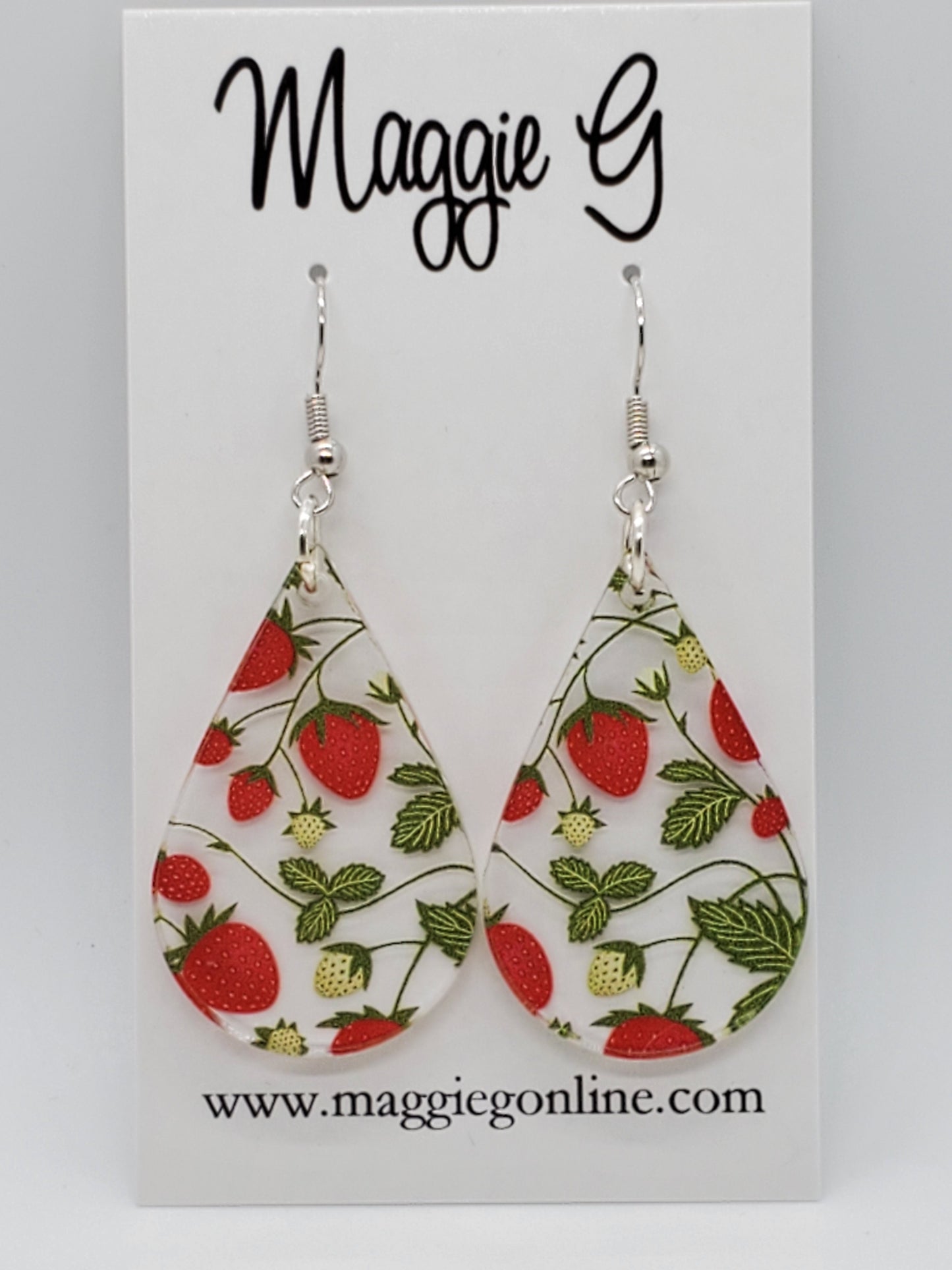 Summer Strawberry Earrings | Red Strawberry Flower Earrings | Strawberry Acrylic Earrings / TeardropEarrings