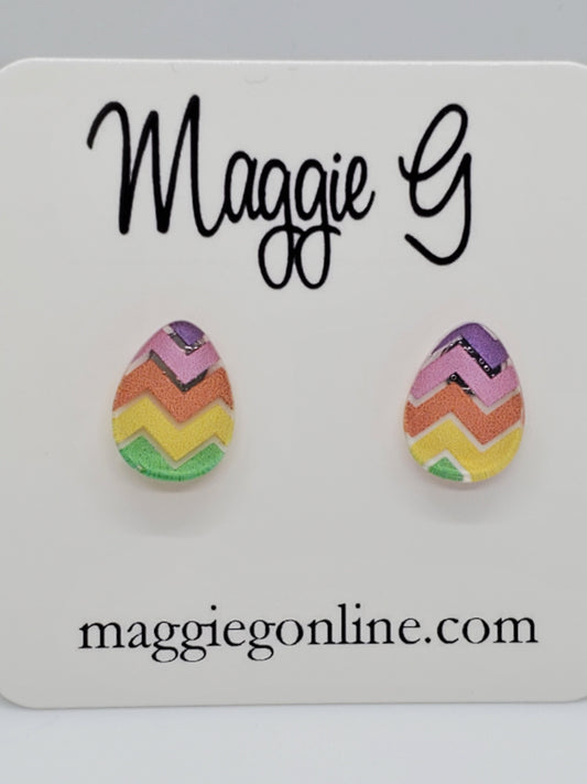 Easter Egg Chevron post Earrings Handmade Acrylic