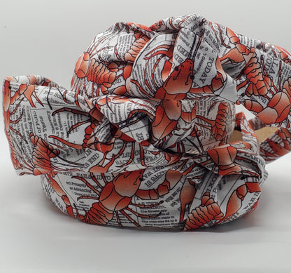 Crawfish on Newspaper Headband, Mud Bugs, Seafood  Headband,  Knotted Headband