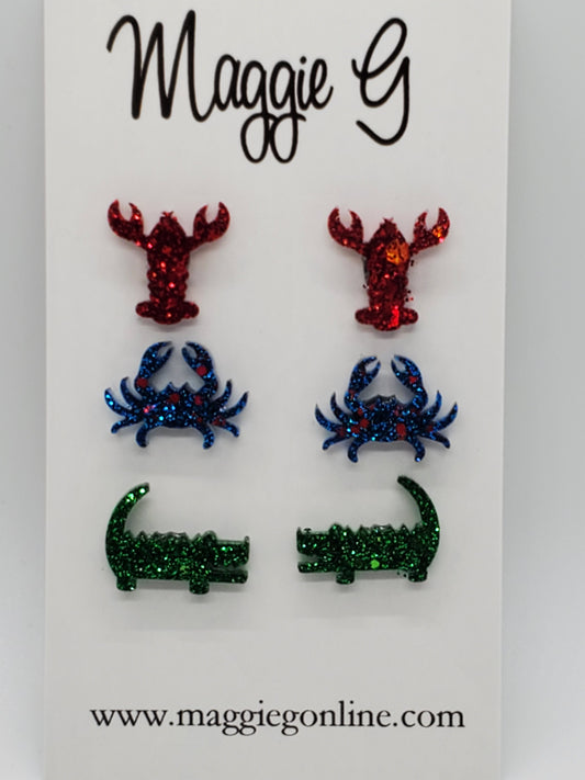 Crawfish, Crab and Alligator  Resin Earrings