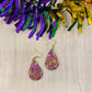 Mardi Gras Teardrop / Handmade resin and glitter  earrings