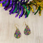 Mardi Gras Teardrop / Handmade resin and glitter  earrings